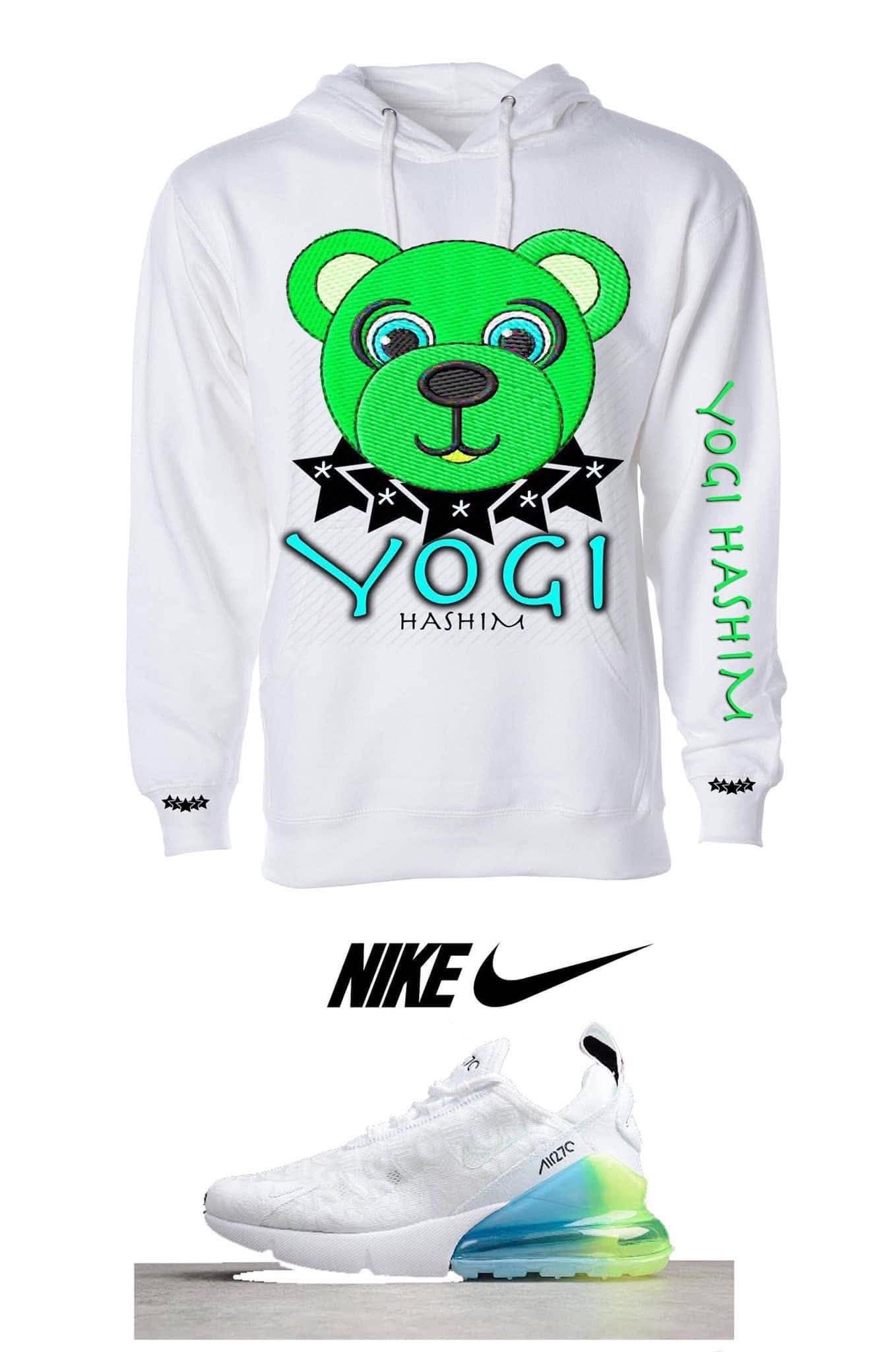 Green bear Yogi Hashim hoodie with sneaker styling